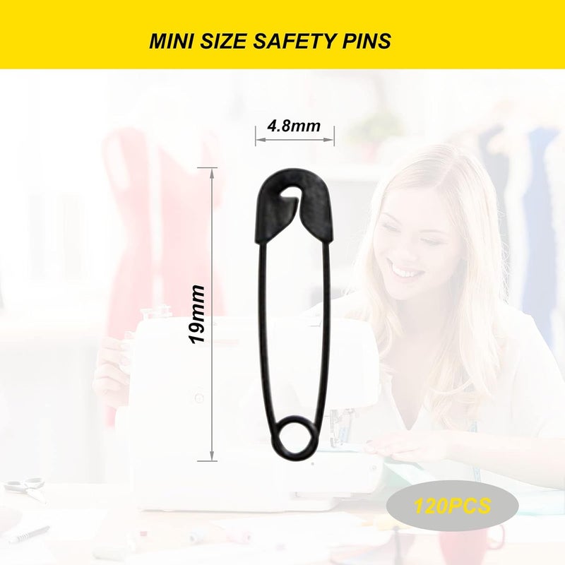 keepsweat Black Safety Pins,Small Safety Pins for Clothes,19mm/0.75 Inch Metal Mini Saftey Pin Bulk for Art Crafting Sewing Jewelry Making (120Pcs/Box) - Image 2